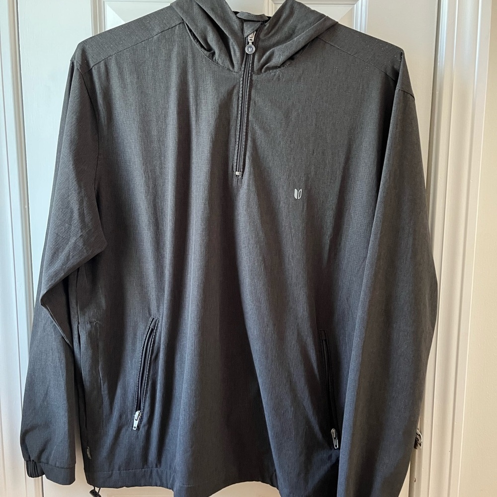 Grey Men’s Linksoul Hooded Pullover with Zipper, size medium.